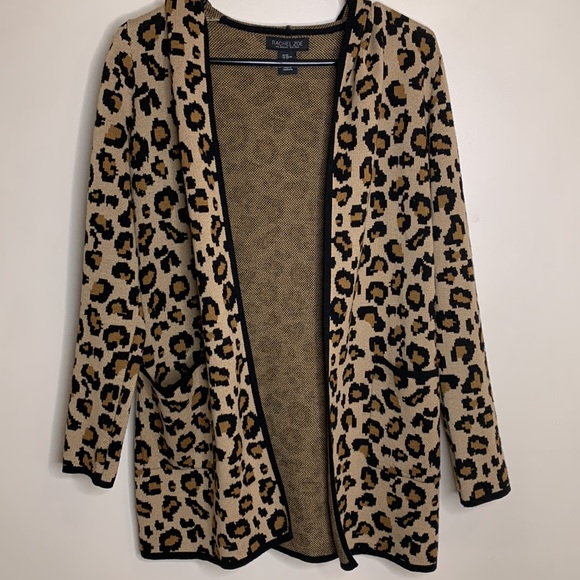 Rachel Zoe | Animal Print Knit Pocket Long Sleeve Hoodie Cardigan Size XS Coat - Picture 9 of 10